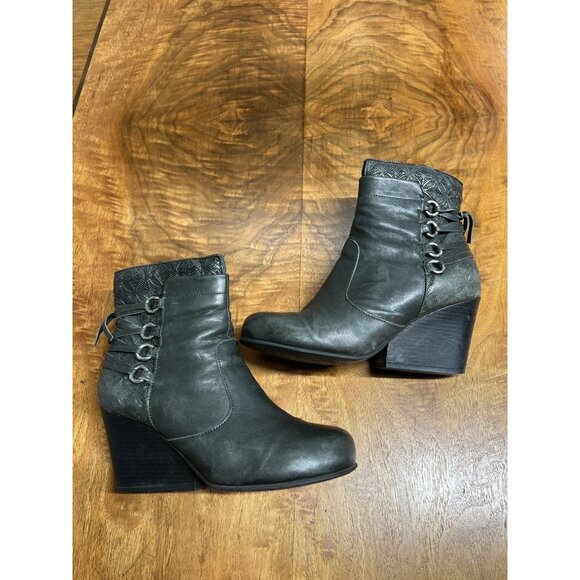 MIZ MOOZ Women’s 8.5 Katrina Grey  Leather Zip Embossed Ankle Boots Booties - Picture 7 of 9